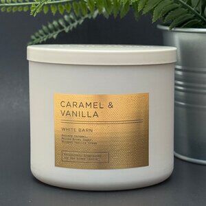 BBW Caramel & Vanilla White Barn Bath & Body Works 3 Wick Candle